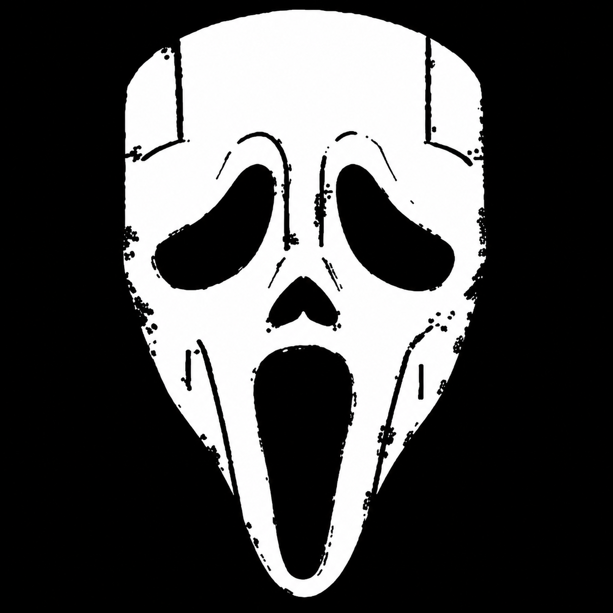 NULLSCREAM's white ghost mask with hollow eyes and a long, open screaming mouth